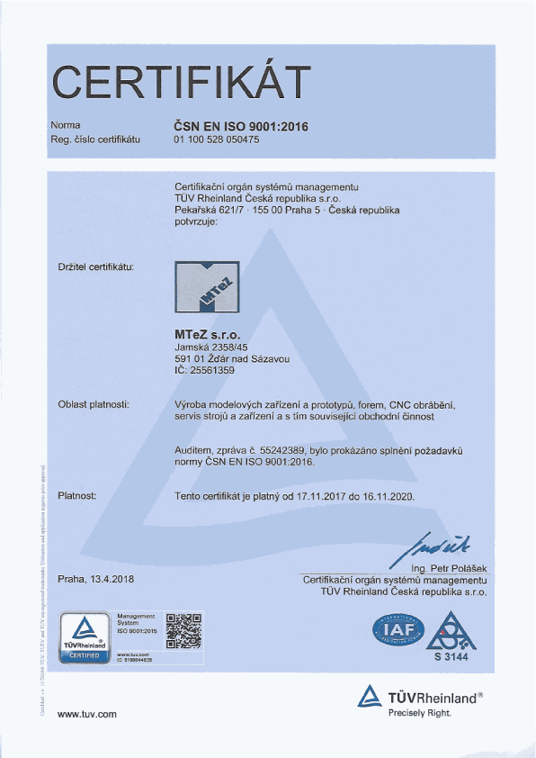 ISO Recertification - MTeZ s.r.o.